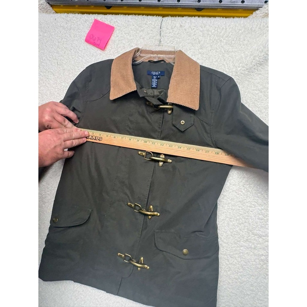 Chaps Olive Green Barn Jacket Corduroy Collar Lobster Claw Clasp Women Medium - Picture 4 of 9